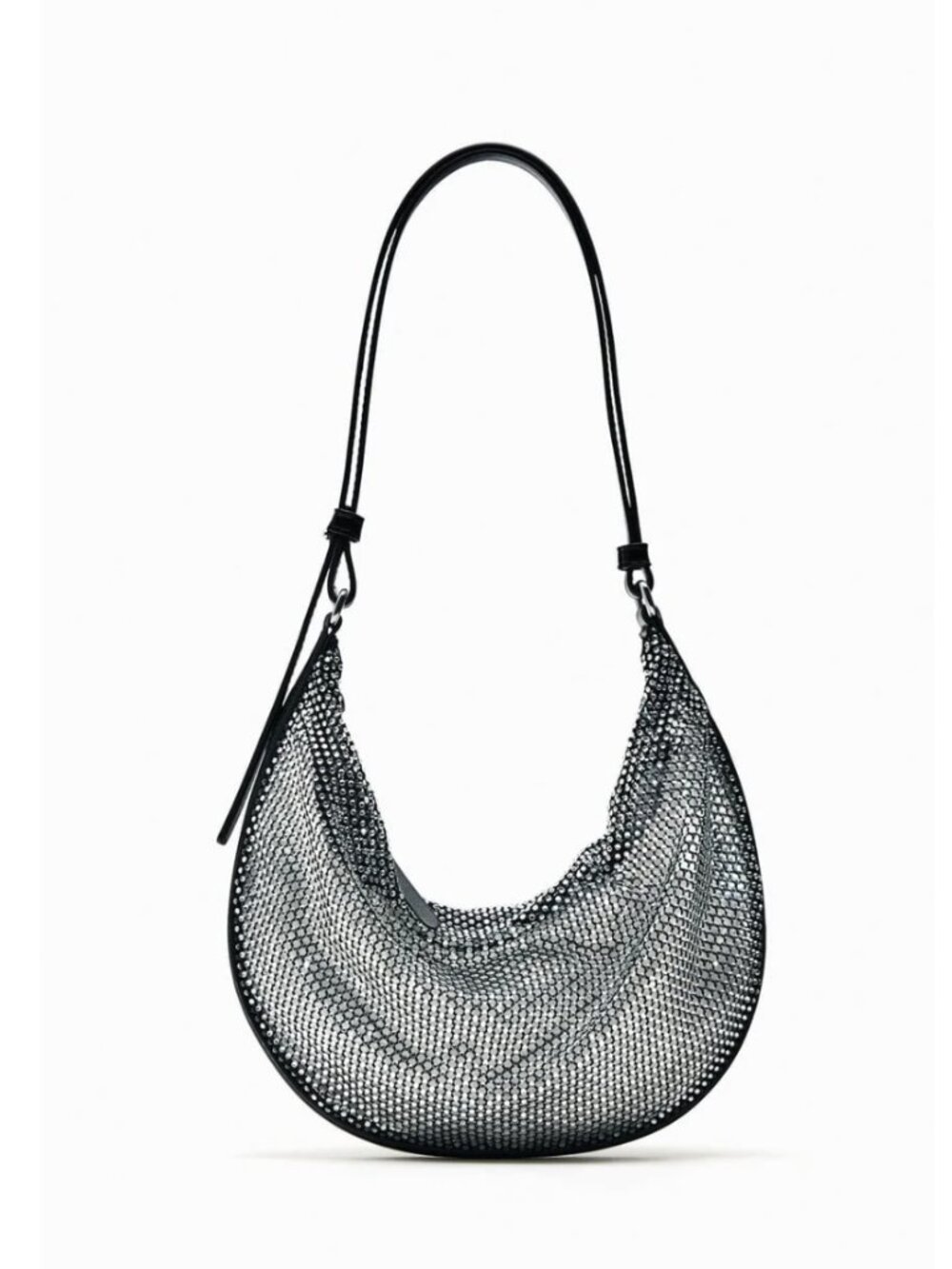 Zara Black Rhinestone Crescent Shoulder Bag